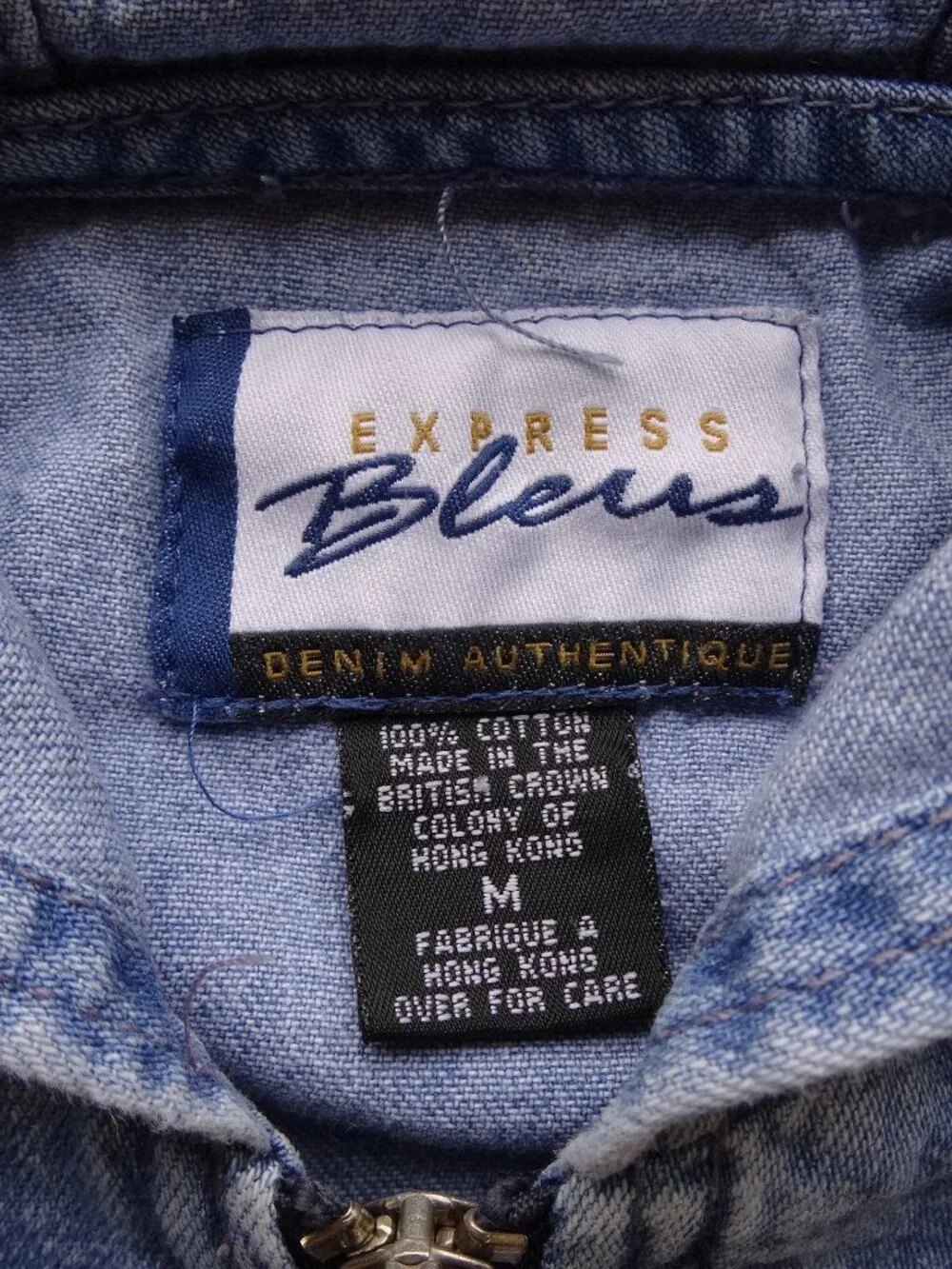 Vintage 90's Express Bleus Denim Quarter Zip Anorak Hooded Jacket mens M